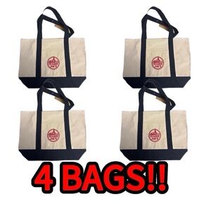 (4 Bags) Trader Joe's Reusable Canvas Large Tote Bag Heavy Cotton Blue White